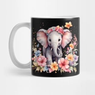 A baby elephant decorated with beautiful watercolor flowers Mug